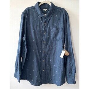 Dip Mens XL Blue Geometric Print Organic Cotton Long Sleeve Button Up Shirt NWT